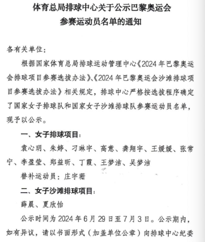 女排巴黎奥运大名单出炉：朱婷领衔最强阵容 五大奥运冠军坐镇-Good Luck To You!